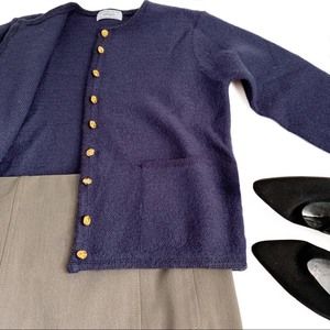 Lord & Taylor Cardigan navy gold buttons S